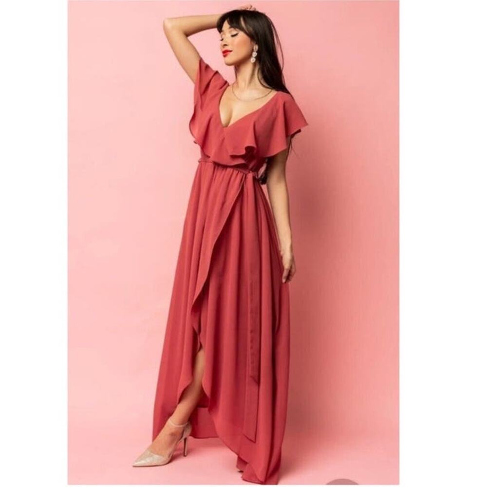 Baltic Born Katya Ruffle Maxi Dress Rosewood Tie Waist dress size XXXL